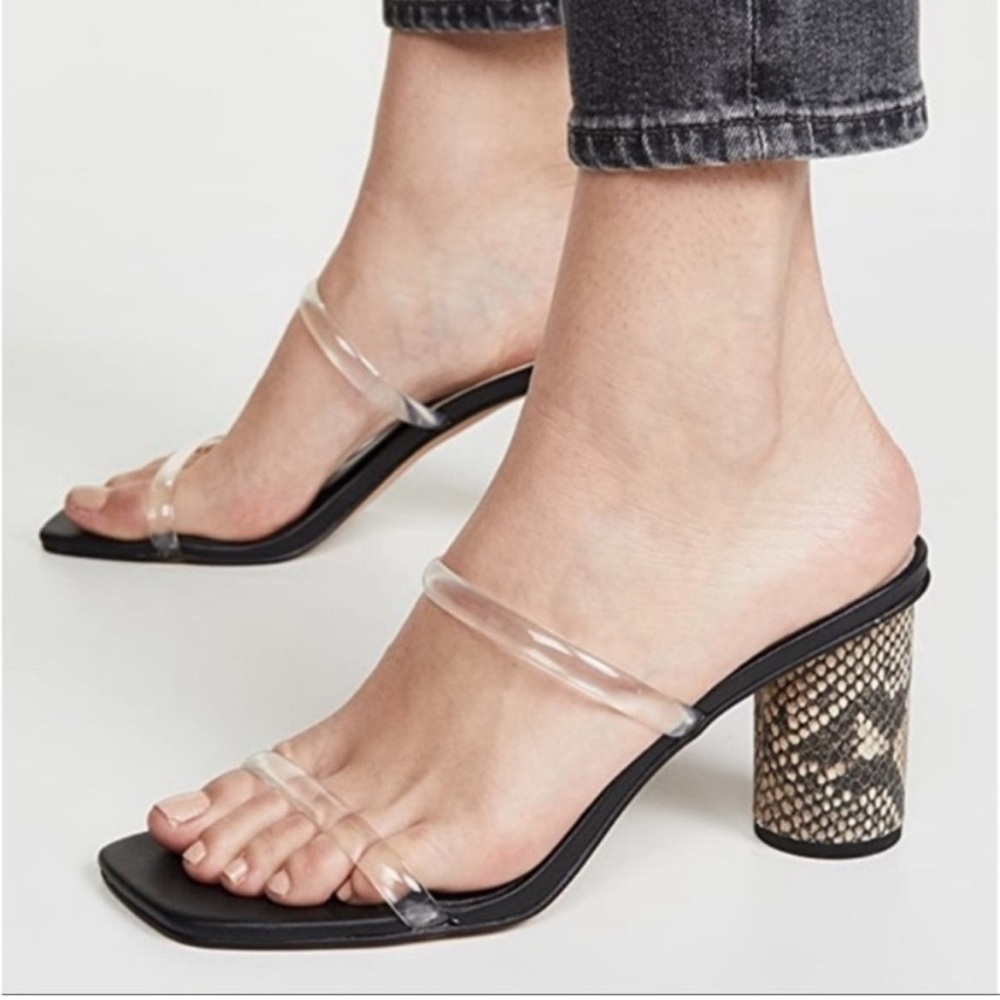 NWT - BAMBOO STRAPPY Stylish Black and Tan SNAKE Heeled Sandals SZ:7.5 NEW